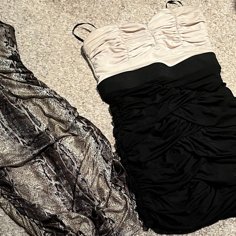 White and Black Strapless Dress